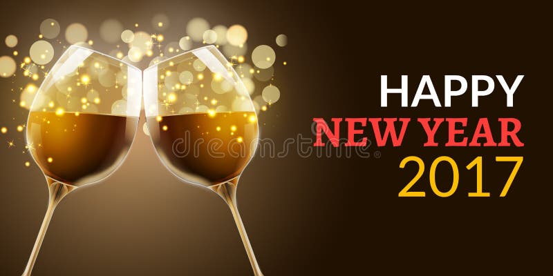 Nowy Rok wigilia 2017 Wakacyjna ilustracja dwa wina szkła Napoju luksusowy świętowanie nowy rok Wektoru alkoholu partyjna dekorac royalty ilustracja Nowy Rok wigilia 2017 Wakacyjna ilustracja dwa wina szkła Napoju luksusowy świętowanie nowy rok Wektoru alkoholu partyjna dekorac royalty ilustracja