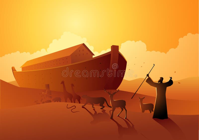 Biblical vector illustration series, Noah and the ark before great flood. Biblical vector illustration series, Noah and the ark before great flood