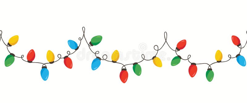 Noël coloré de vacances de vecteur rétro que la nouvelle année a entrelacé des lumières de ficelle a isolé le fond horizontal de