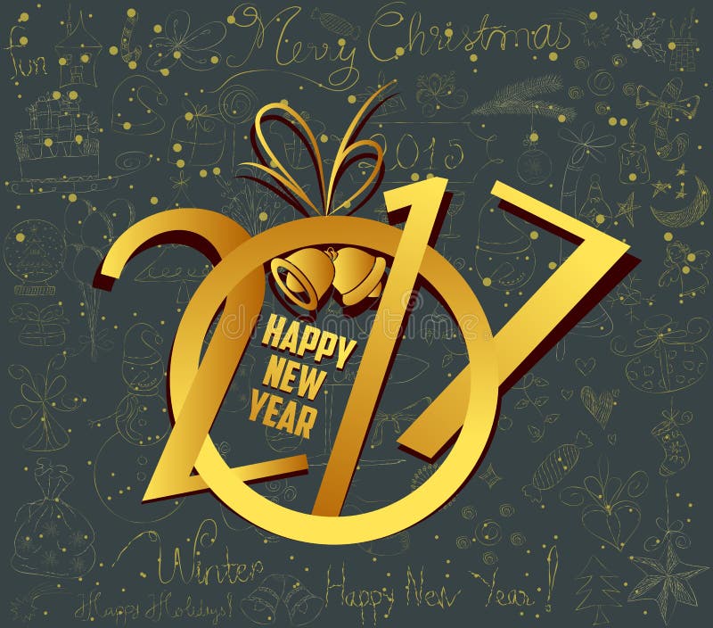 Noël et la bonne année 2017 gribouillent la ligne fond d'icône illustration stock Noël et la bonne année 2017 gribouillent la ligne fond d'icône illustration stock