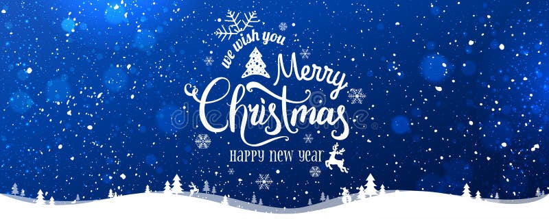 Noël et nouvelle année typographiques sur le fond neigeux de Noël avec le paysage d'hiver avec des flocons de neige, lumière, éto illustration libre de droits Noël et nouvelle année typographiques sur le fond neigeux de Noël avec le paysage d'hiver avec des flocons de neige, lumière, éto illustration libre de droits