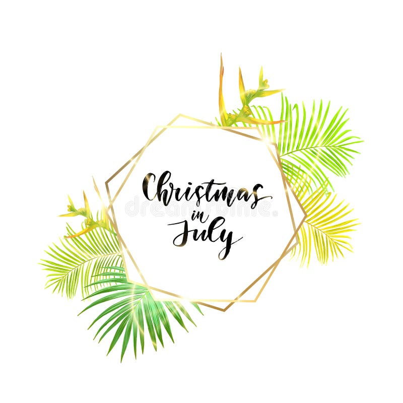 Christmas on the summer beach design with palm leaves and tropical hibiscus flowers, vector illustration. Christmas on the summer beach design with palm leaves and tropical hibiscus flowers, vector illustration.