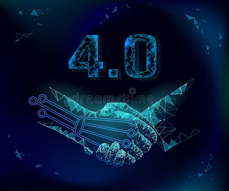 Noțiune privind viitoarea revoluție industrială, care nu poate fi utilizată în cadrul procesului de strângere de mână. industrie 4 vector illustration