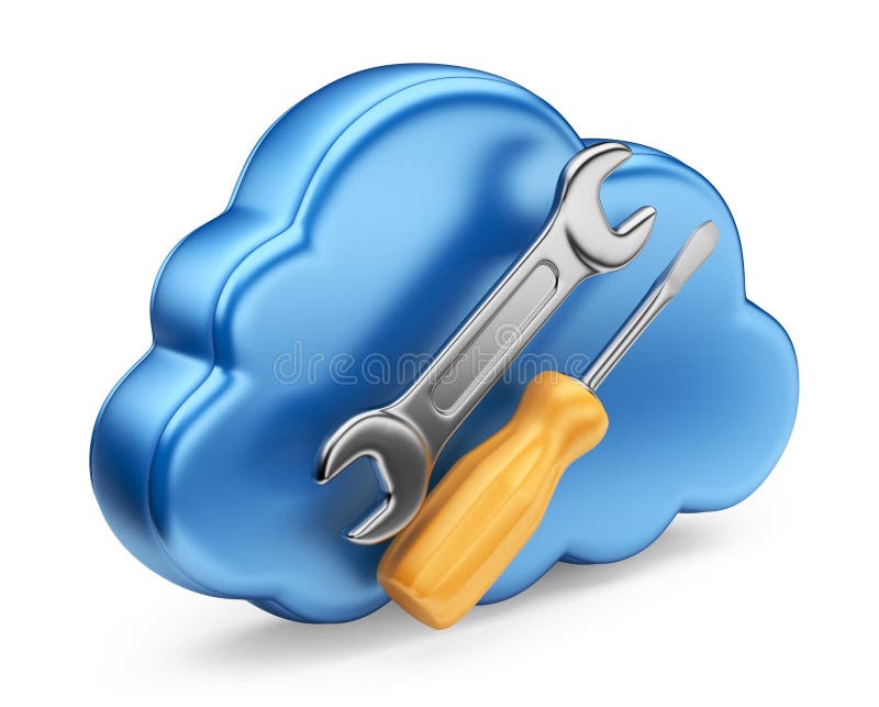 Nuage avec des outils. graphisme 3D d'isolement illustration libre de droits Nuage avec des outils. graphisme 3D d'isolement illustration libre de droits