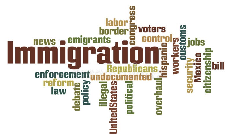 Immigration Word Cloud on White Background. Immigration Word Cloud on White Background