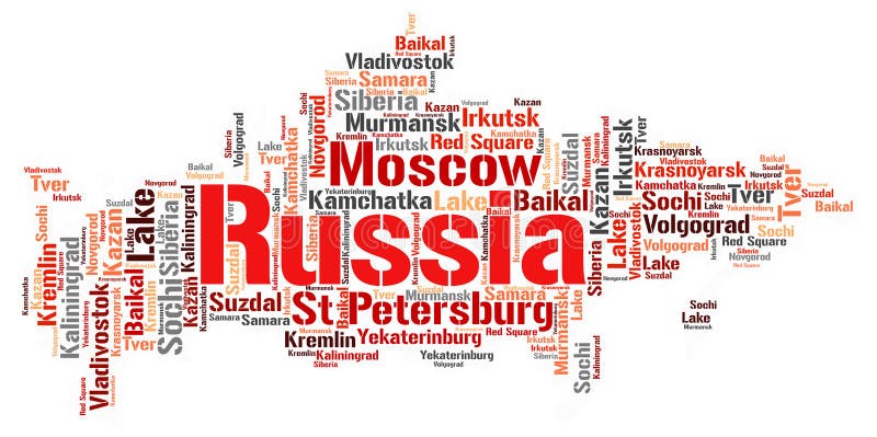 Nuage de mot de destinations de voyage de dessus de la Russie illustration libre de droits Nuage de mot de destinations de voyage de dessus de la Russie illustration libre de droits