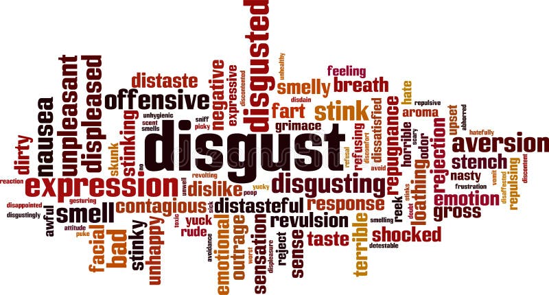 Disgust word cloud concept. Collage made of words about disgust. Vector illustration. Disgust word cloud concept. Collage made of words about disgust. Vector illustration