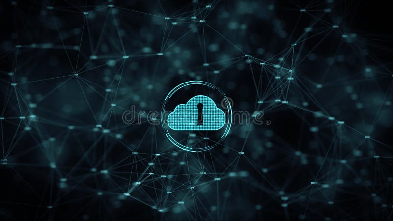 Nuage de sécurité de Cyber calculant le grands stockage en ligne de données et réseau de technologie de protection et concept de illustration libre de droits Nuage de sécurité de Cyber calculant le grands stockage en ligne de données et réseau de technologie de protection et concept de illustration libre de droits