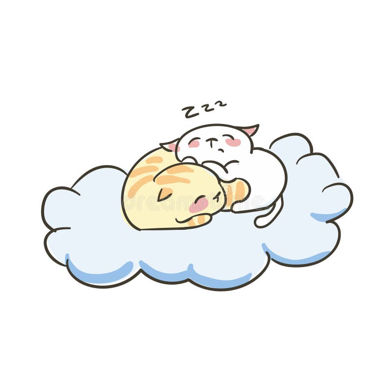 Nuage mignon de sommeil de couples de vecteur de chat de griffonnage petit illustration stock Nuage mignon de sommeil de couples de vecteur de chat de griffonnage petit illustration stock