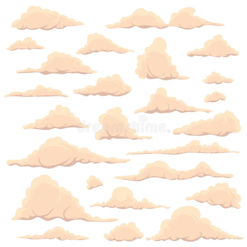 Nuages légers de bande dessinée sur un fond blanc de ciel L'ensemble de nuages de bande dessinée, de fumée et de brouillard drôle illustration libre de droits Nuages légers de bande dessinée sur un fond blanc de ciel L'ensemble de nuages de bande dessinée, de fumée et de brouillard drôle illustration libre de droits