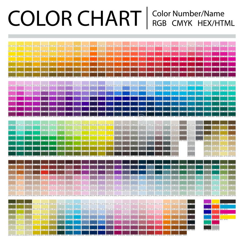 Nuancier Page d'essai d'impression Nombres ou noms de couleur RVB, CMYK, Pantone, ENSORCELLENT des codes de HTML Palette de coule photos stock Nuancier Page d'essai d'impression Nombres ou noms de couleur RVB, CMYK, Pantone, ENSORCELLENT des codes de HTML Palette de coule photos stock