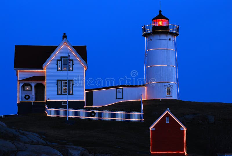 Christmas at Nubble Lighthouse Stock Photo Image of lighthouse