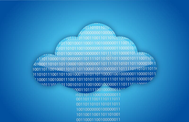 Cloud computing codice binario sfondo blu illustrazione vettoriale