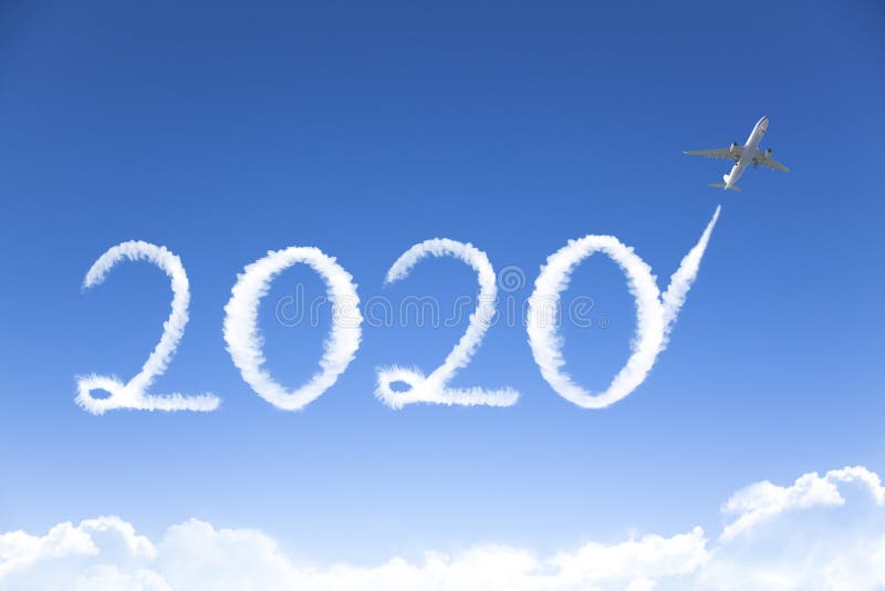 Nube de dibujo de Jet 2020 en el cielo conceptos de feliz Año Nuevo 2020 imágenes de archivo libres de regalías Nube de dibujo de Jet 2020 en el cielo conceptos de feliz Año Nuevo 2020 imágenes de archivo libres de regalías