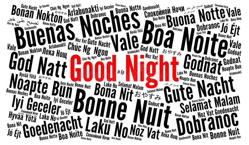 Nube De Palabras De Buenas Noches En Diferentes Idiomas Stock de  ilustración - Ilustración de saludo, texto: 164455896