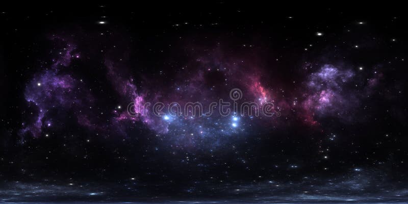 Nube interestelar de 360 grados del polvo y del gas Fondo del espacio con la nebulosa y las estrellas Nebulosa que brilla intensa stock de ilustración
