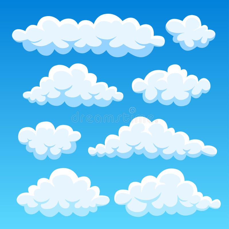 Nubes De Dibujos Animados En Cielo Azul. Paisaje Nublado Aislado En Segundo  Plano. 7.º Valentía. Diseño Plano Vectorial Ilustración del Vector -  Ilustración de aire, cubo: 191847807
