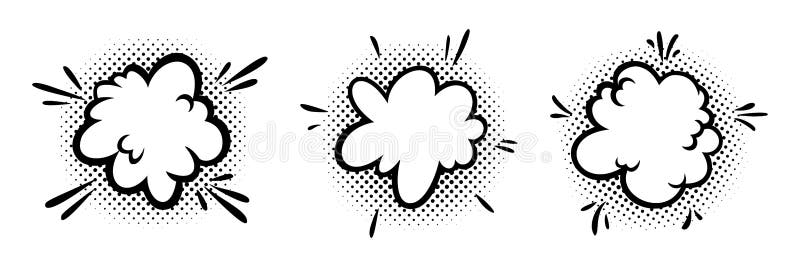 Nubes de efecto de boom cómico. conjunto de burbujas de explosión y humo. ilustración vectorial ilustración del vector