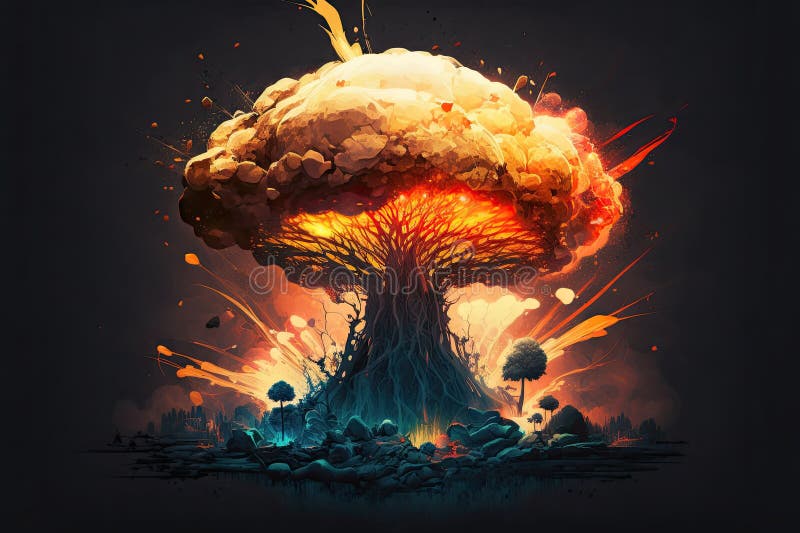 Nuclear Explosion, Mushroom Cloud of Exploding Atomic Bomb Burning in