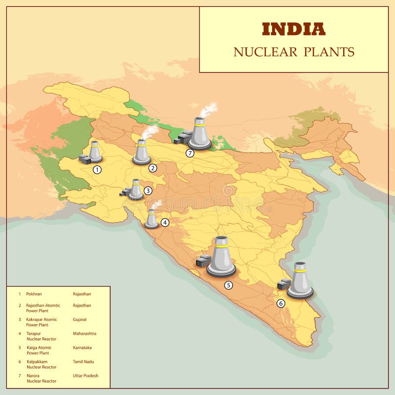 Nuclear Plant Map of India stock vector. Illustration of location