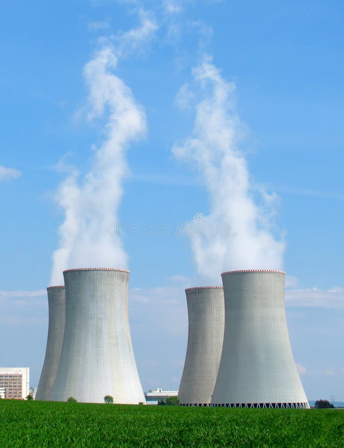 Nuclear power plant chimneys stock photo