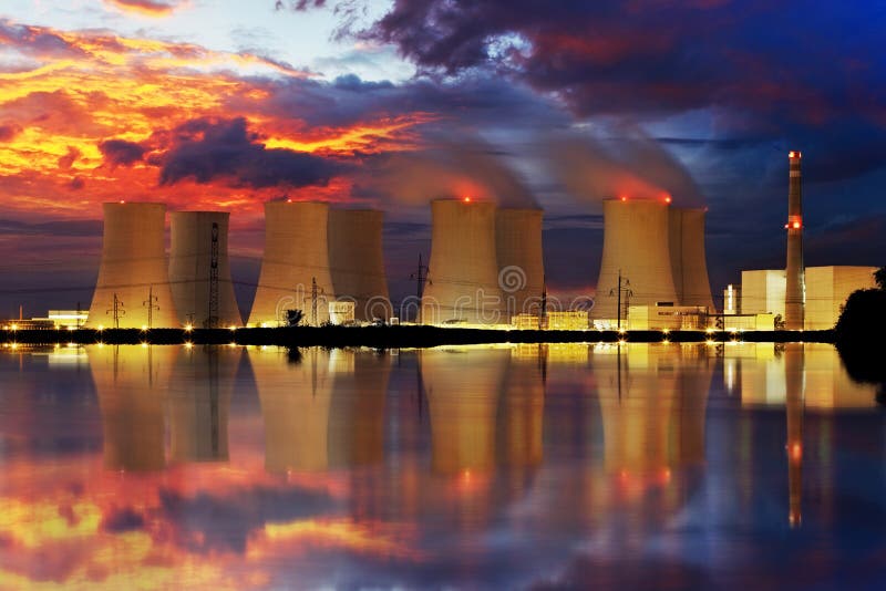 Nuclear power plant by night royalty free stock images