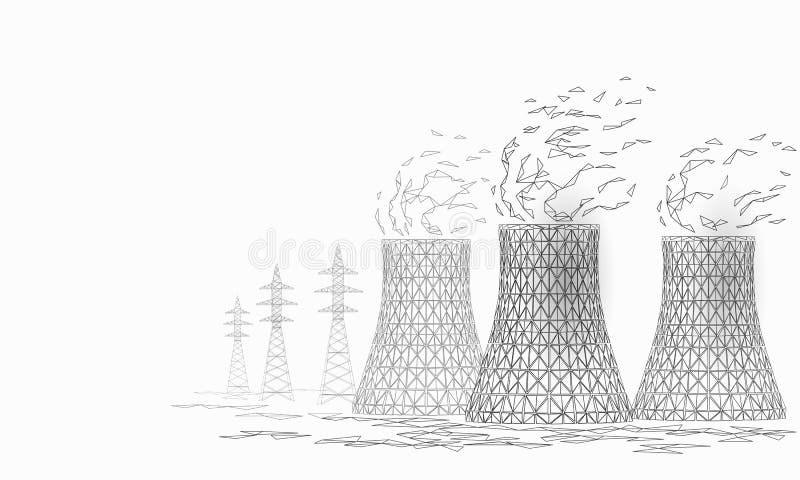 Nuclear power station cooling tower low poly. 3d render ecology pollution save planet environment concept triangle