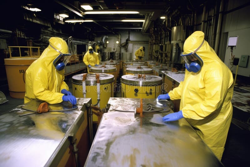 nuclear waste facility, with technicians working on delicate and crucial procedures