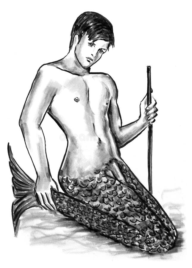 Nude Merman with Mermaid Tale Male Illustration vector illustration