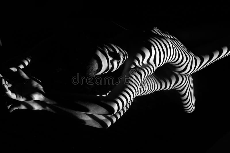 The Nude Woman With Black And White Zebra Stripes Stock Image Image