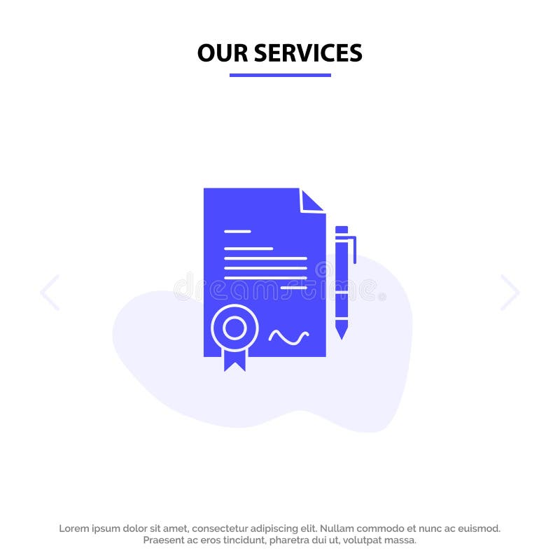 Nuestro acuerdo de servicios, certificado, hecho, plantilla sólida de la tarjeta de la web del icono del Glyph del trato libre illustration Nuestro acuerdo de servicios, certificado, hecho, plantilla sólida de la tarjeta de la web del icono del Glyph del trato libre illustration