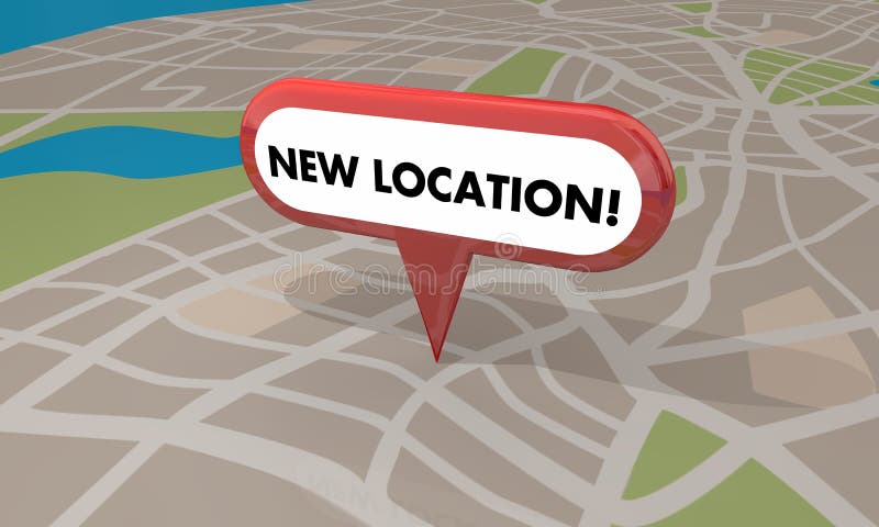 New Location Store Business Grand Opening Pin Map 3d Illustration. New Location Store Business Grand Opening Pin Map 3d Illustration