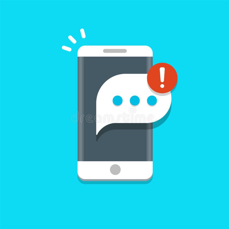Nueva notificación de los mensajes en el ejemplo del vector del teléfono móvil, burbuja del mensaje en la pantalla del smartphone