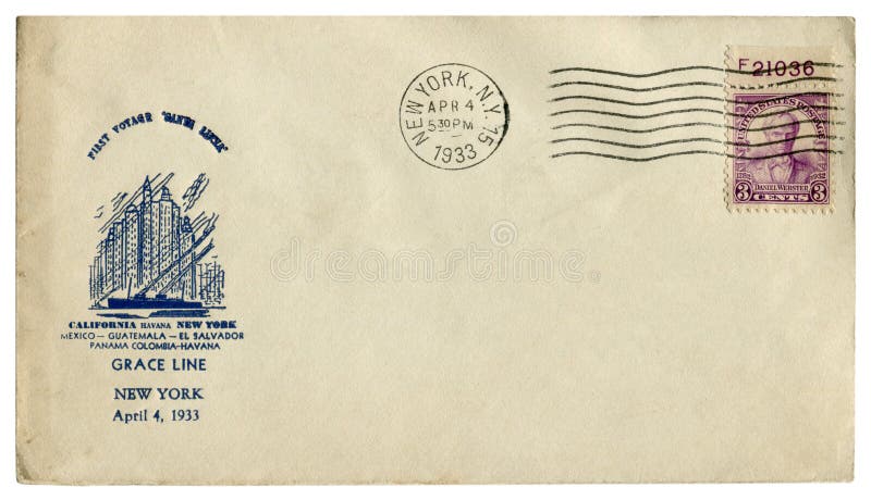 Nueva York, Los E.E.U.U. - 4 de abril de 1933: Sobre histórico de los E.E.U.U.: cubierta con el primer viaje Santa Lucia, Grace L fotos de archivo Nueva York, Los E.E.U.U. - 4 de abril de 1933: Sobre histórico de los E.E.U.U.: cubierta con el primer viaje Santa Lucia, Grace L fotos de archivo