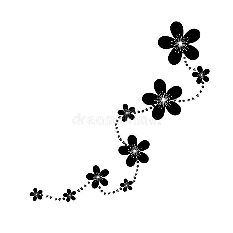 Nueve Flores Negras En Blanco Stock de ilustración - Ilustración de  aislado, floral: 168212318
