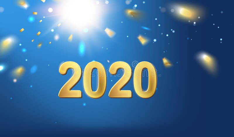 Fondo Del A?o Nuevo 2020. Etiqueta Del D?a De Fiesta Con Confeti De Oro Caido Del Brillo Sobre