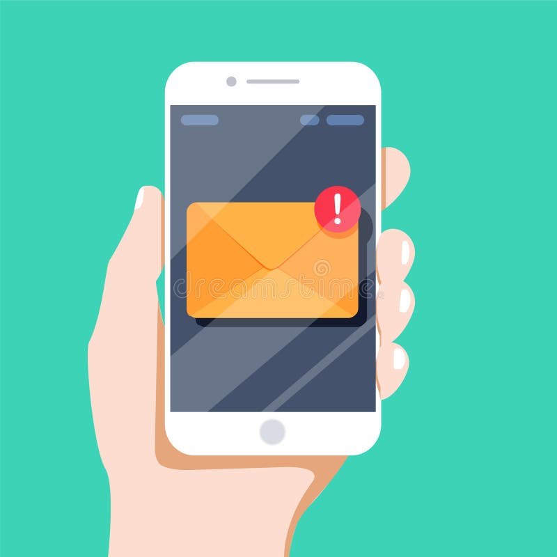 Nuevo correo electrónico de notificación en el teléfono móvil, la pantalla del smartphone con el nuevo correo electrónico unread