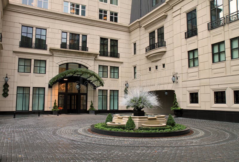 European style motor court at a new hotel in Chicago. European style motor court at a new hotel in Chicago