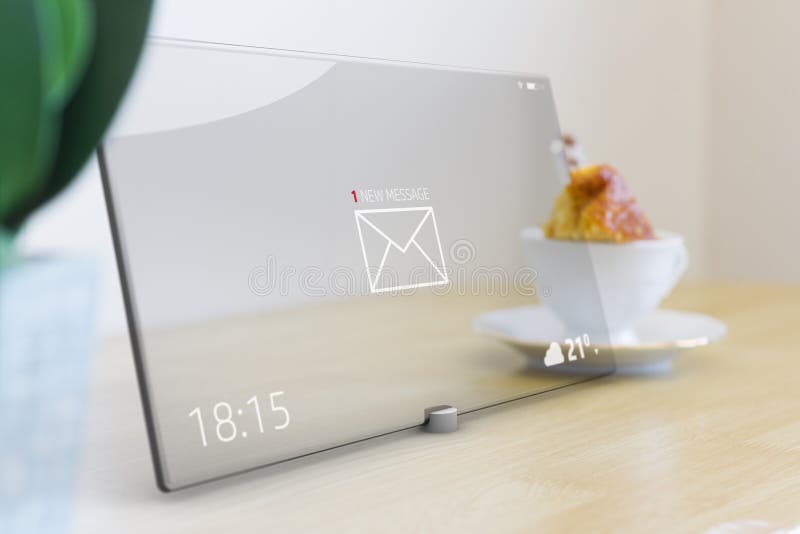 Nuevo mensaje en la tableta con la pantalla táctil de cristal foto de archivo libre de regalías Nuevo mensaje en la tableta con la pantalla táctil de cristal foto de archivo libre de regalías