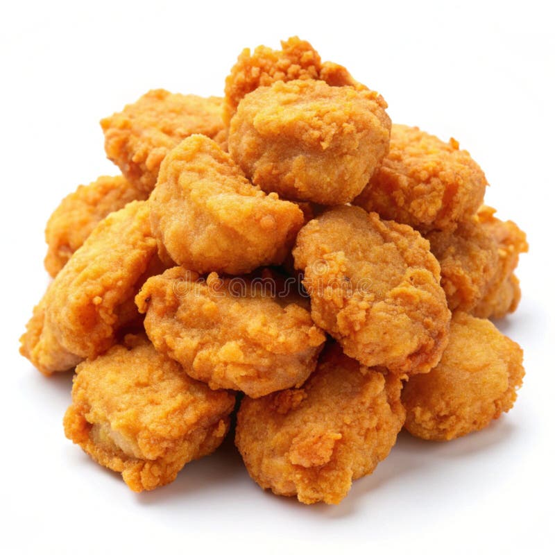 Nuggets de pollo frito aislados en el fondo blanco. Nuggets de pollo frito de color marrón y crujiente aislados en un fondo blanco, perfectos para la comida y para las imágenes relacionadas con el aperitivo
