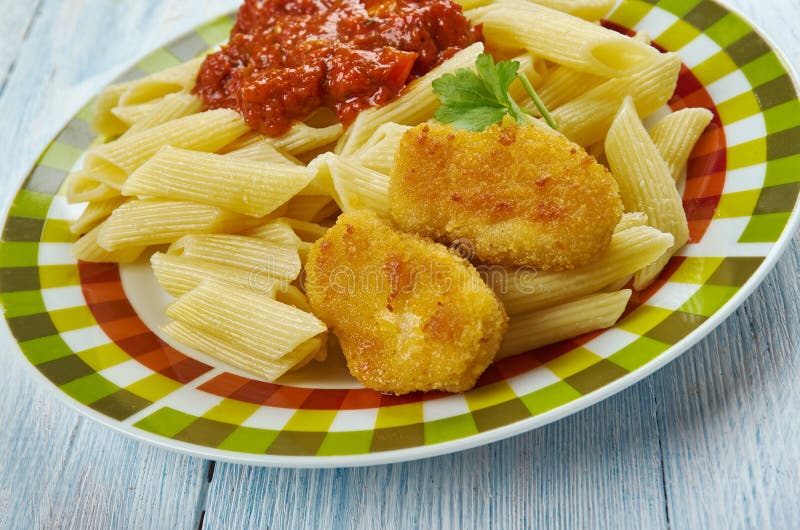 Nuggets with Pasta and Tomato Sauce Stock Image - Image of macaroni ...