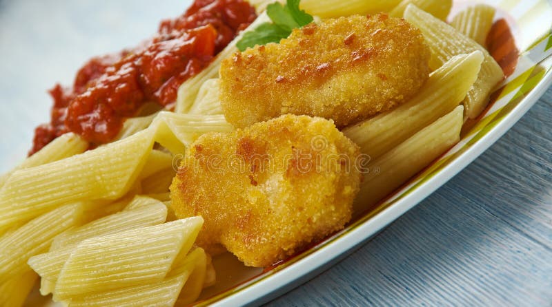 Nuggets with Pasta and Tomato Sauce Stock Image - Image of macaroni ...