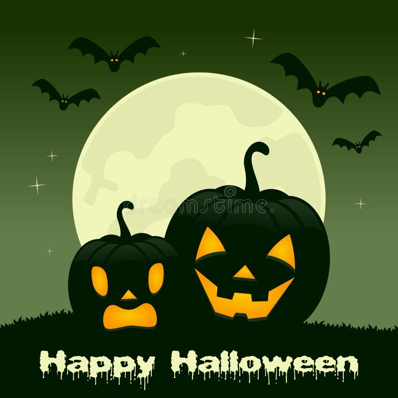 Nuit de Halloween - deux potirons et battes illustration stock Nuit de Halloween - deux potirons et battes illustration stock