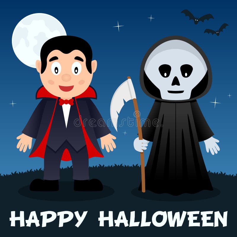 Nuit de Halloween - Dracula et faucheuse illustration stock Nuit de Halloween - Dracula et faucheuse illustration stock
