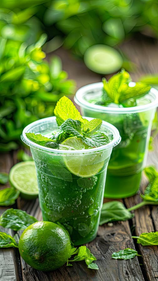 Orzeźwiający zielony koktajl z limonką i miętą ilustracja wektor