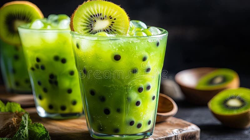 Orzeźwiająca Herbata Bubble z Kiwi ilustracja wektor