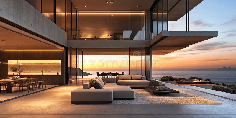 Villa moderna di lusso al tramonto illustrazione di stock