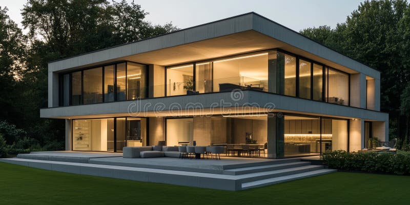Lussuosa Casa Moderna al Crepuscolo royalty illustrazione gratis