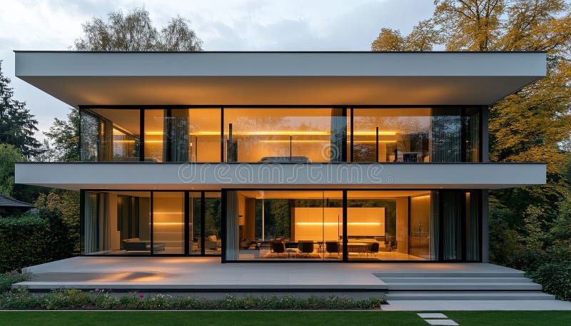 Esterno di una lussuosa casa moderna al crepuscolo royalty illustrazione gratis