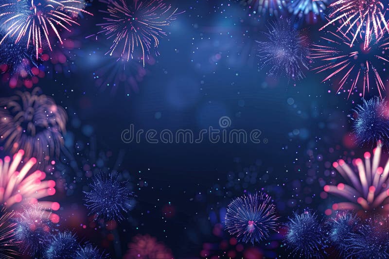 Spectacle de feux d'artifice éclatant sur un ciel nocturne bleu foncé illustration de vecteur